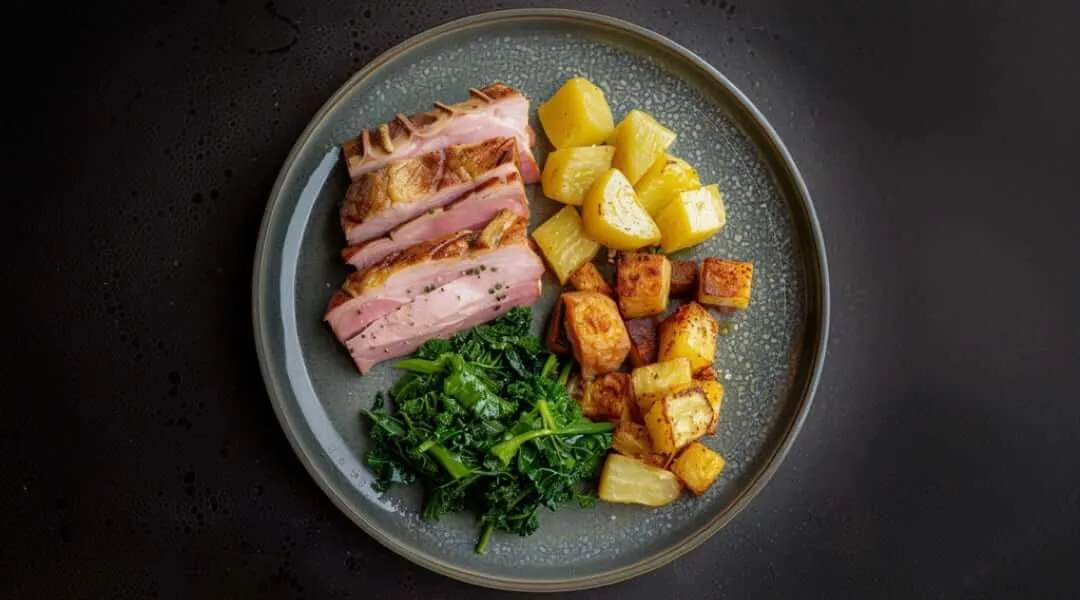 Boiled Gammon, Roasted Parsnips and Fried Kale