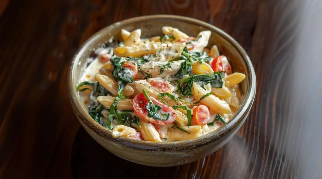 Tomato Cream Cheese and Baby Spinach Penne Pasta